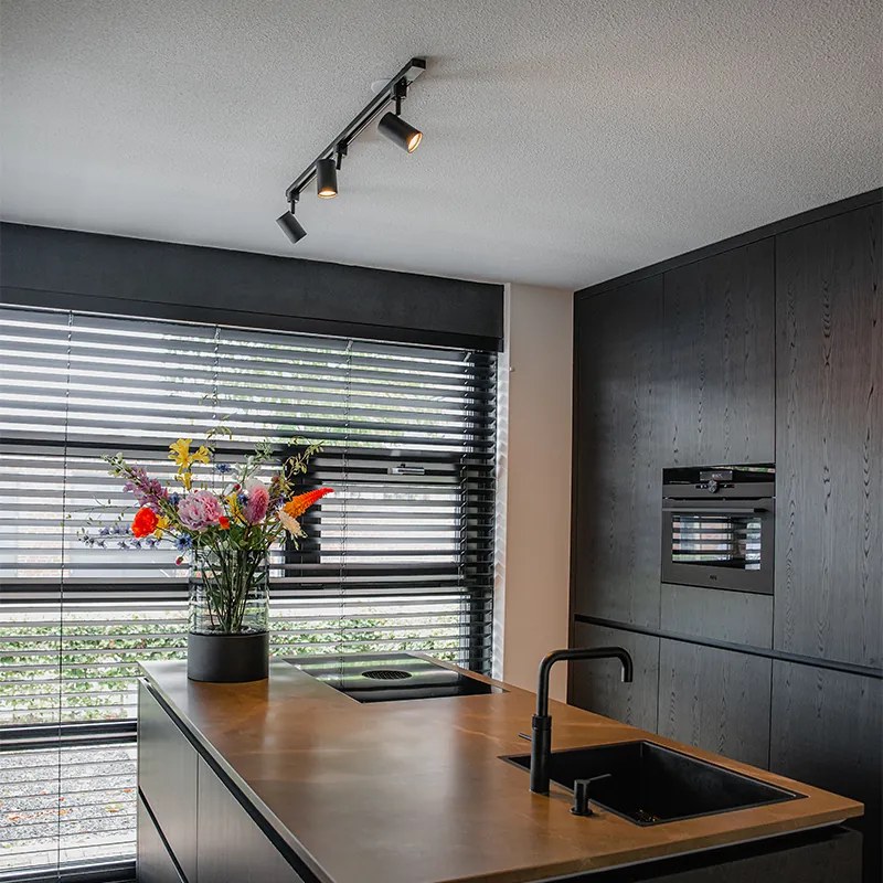 Sistema de calhas de iluminação inteligente preto com 3 WiFi GU10 1-Fase - Iconic Jeana