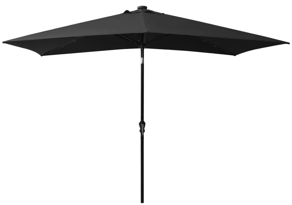 Guarda-sol de jardim com luzes LED e poste de aço 2x3 m preto
