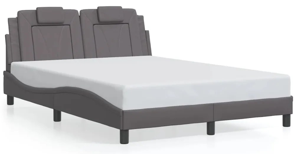 Estrutura de cama c/ luzes LED 140x200cm couro artificial cinza