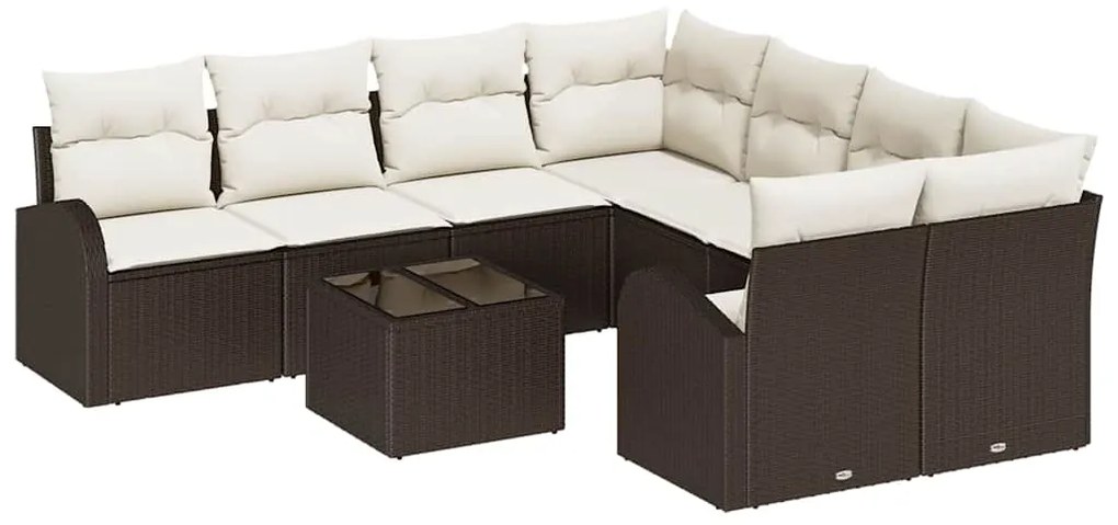 Conjunto de Sofás de Jardim com 9 Peças e Almofadas Polirattan Castanh