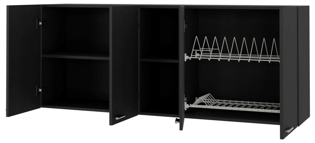 Móvel de cozinha em melamina Rochet com 4 armários e 3 prateleiras 60 x 150 x 31,5 cm, Preto