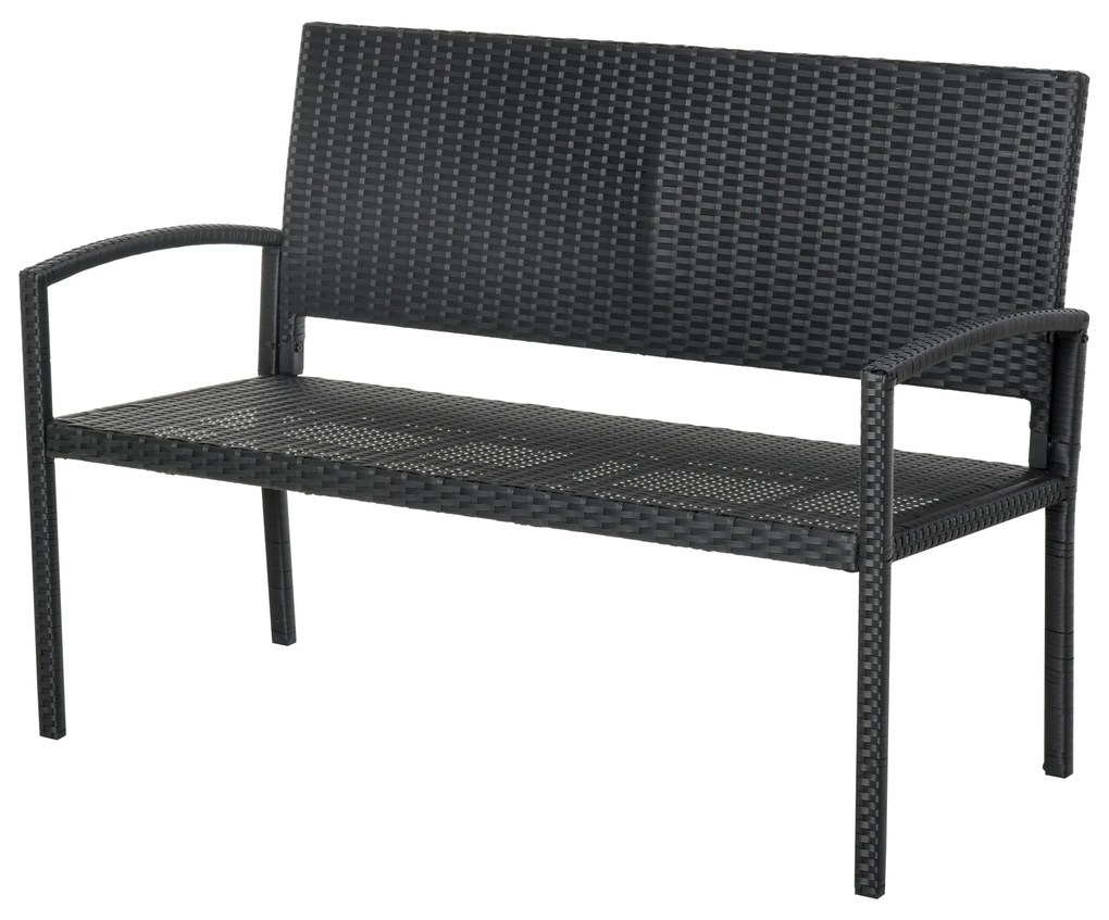 Outsunny Banco Jardim Lounge Cadeira 2 Lugares Móveis para Jardim Exterior Terraço 2 Lugares Rattan Sintético Carga 320kg 122x60x87cm Estrutura Aço