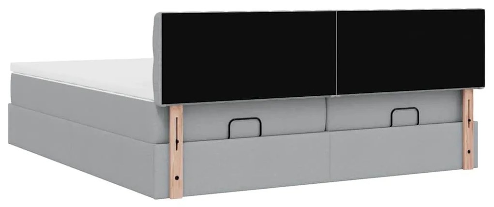 Estrutura de cama otomana com colchões tecido cinzento claro