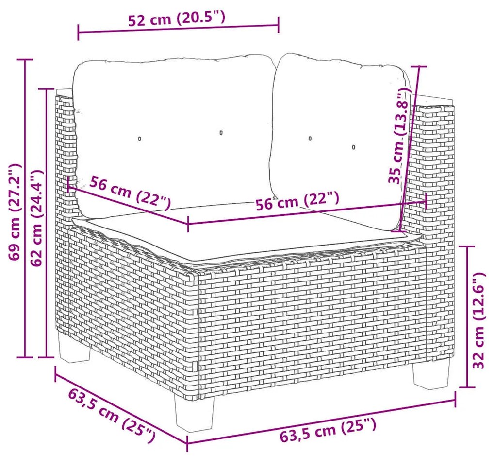 8 pcs conjunto de sofás p/ jardim com almofadões vime PE bege