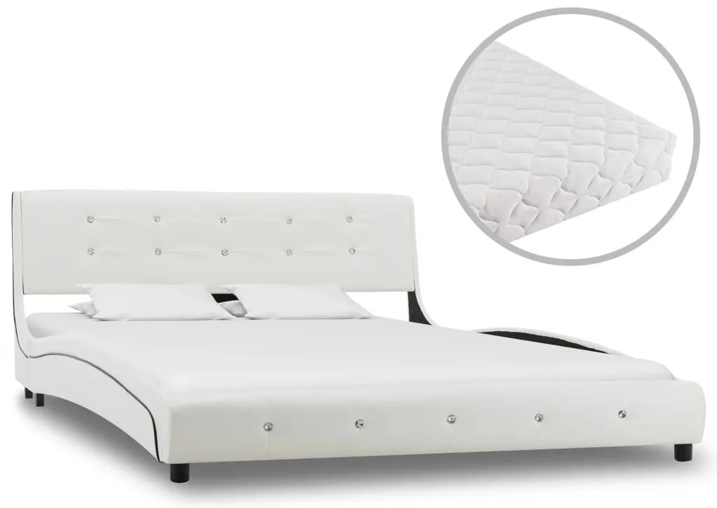 Cama com colchão 140x200cm couro artificial branco
