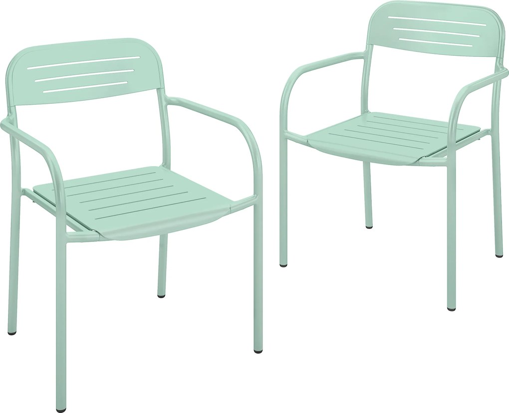 Outsunny Conjunto de 2 Cadeiras de Jardim Empilháveis para Terraço com Design de Lâminas e Apoio de Braços 56 x 58 x 78 cm Verde | Aosom Portugal