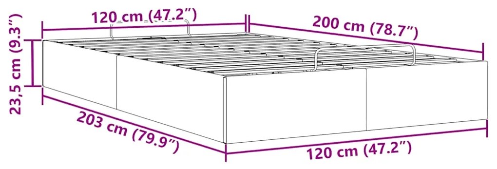 Estrutura de cama otomana sem colchão 120x200 cm azul escuro