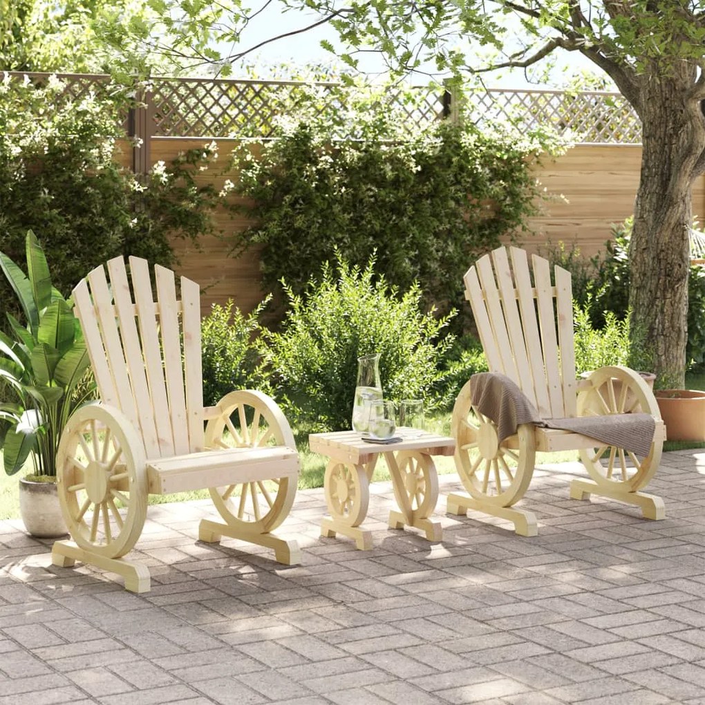 3 pcs conjunto lounge de jardim madeira de abeto maciça