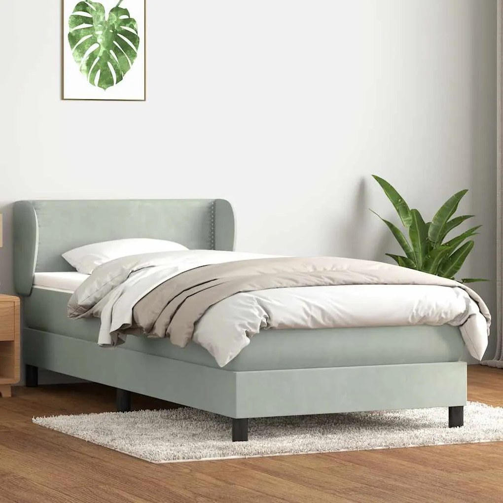 vidaXL Cama com molas/colchão cinzento-claro 80x210 cm veludo
