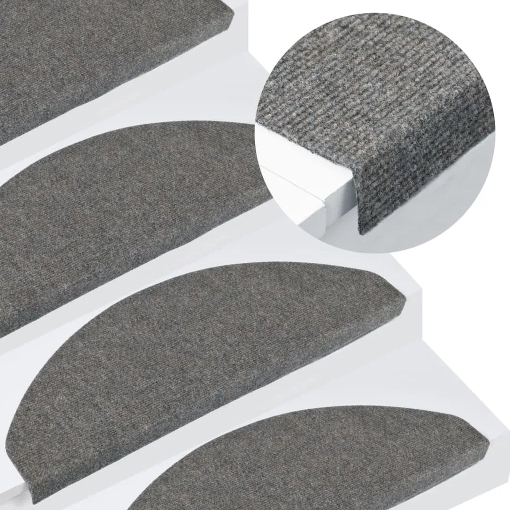 vidaXL Tapetes de escada autoadesivos 15 pcs 65x22,5x3,5 cm cinzento