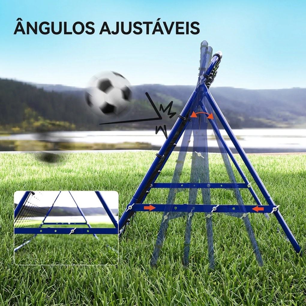 Rede de Ressalto para Futebol em Metal com Ângulo Ajustável e 20 Cordas Elásticas 96x80x96 cm Azul