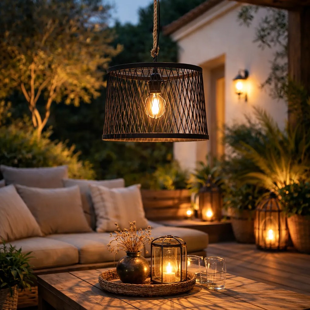 Candeeiro de teto exterior rústico em ráfia preta 40 cm - Calamus