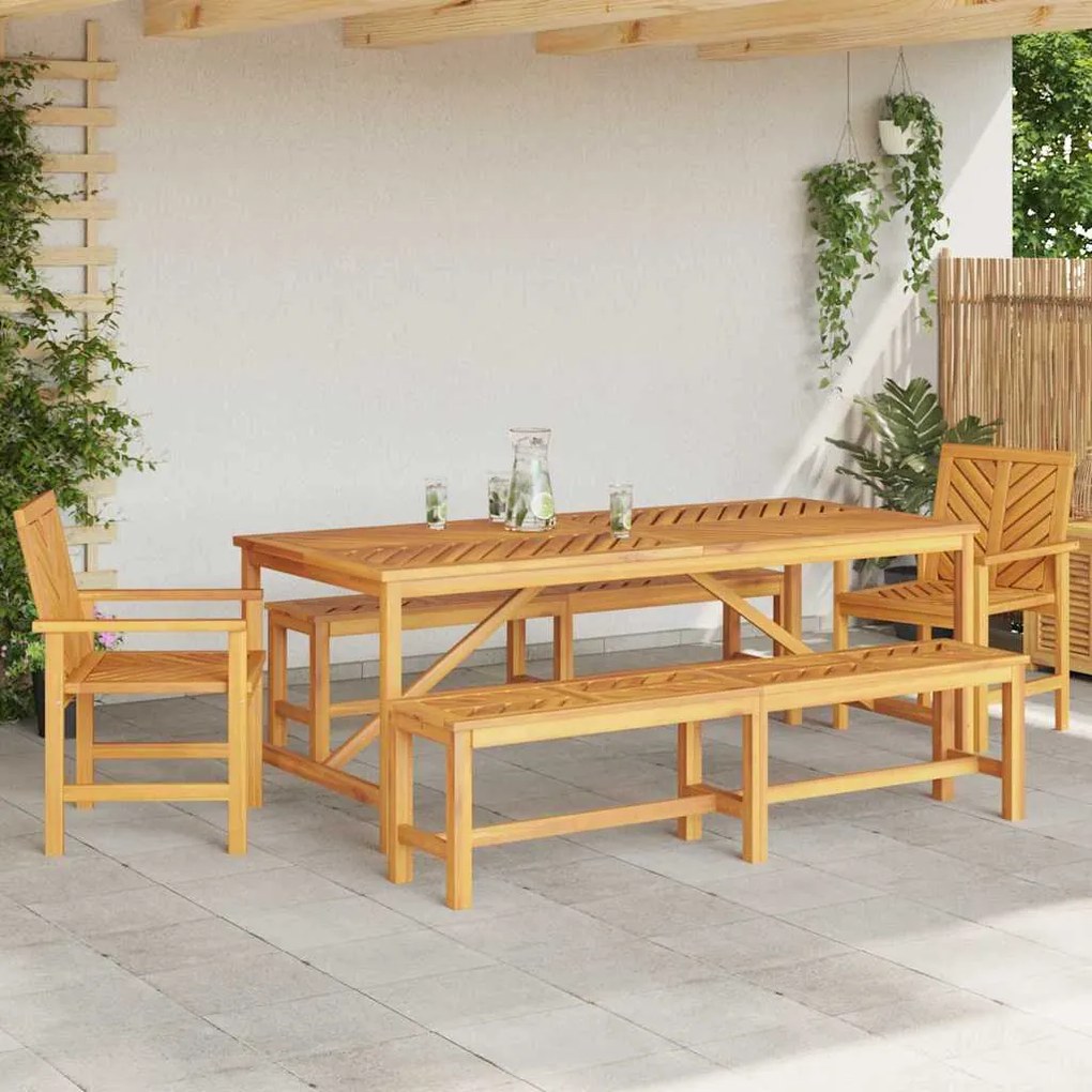 Conjunto de Jantar de Jardim com 5 Peças de Madeira Sólida de Acácia