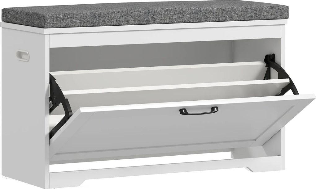 HOMCOM Banco Sapateira Moderno com Assento Acolchoado Prateleira Ajustável para 8 Pares de Sapatos 80x30x50 cm Branco | Aosom Portugal