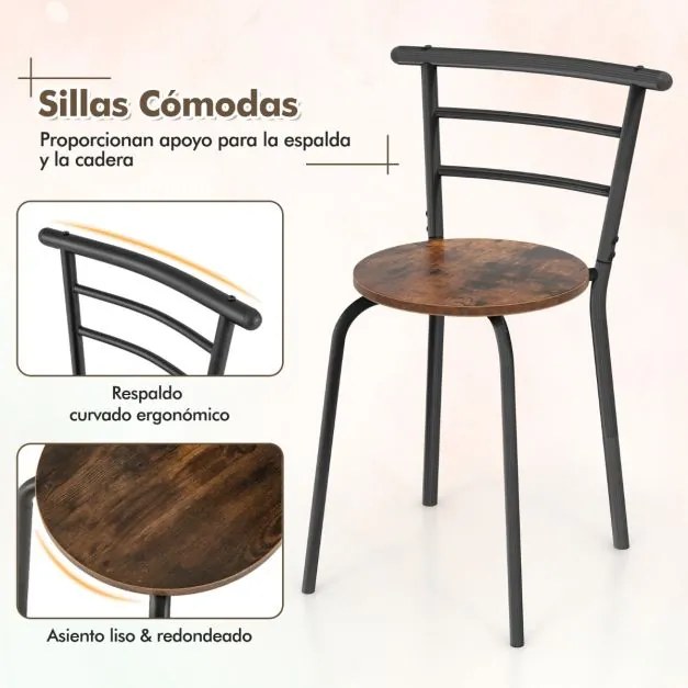 Conjunto de cozinha e jantar de 3 peças de com mesa de cozinha e 2 Cadeiras Tampo de mesa em madeira Tampo de mesa folheado a madeira Suporte adiciona