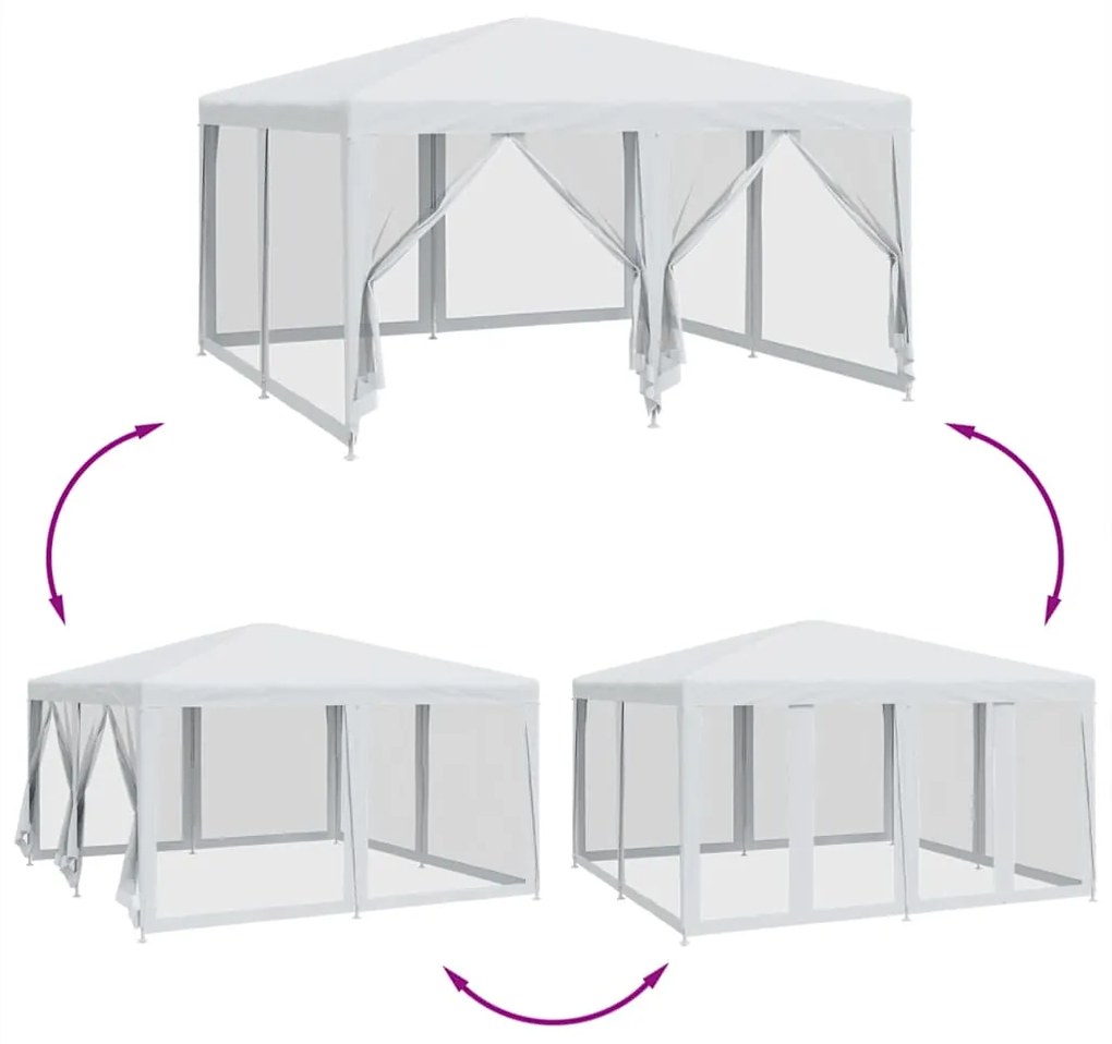 Tenda p/ festas c/ 8 paredes laterais malha 4x4 m PEAD branco