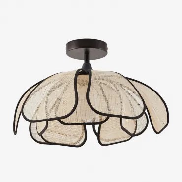 Plafonier De Teto Em Linho Vidson Ø50 Cm & Linho E Algodão Natural - Preto - Sklum