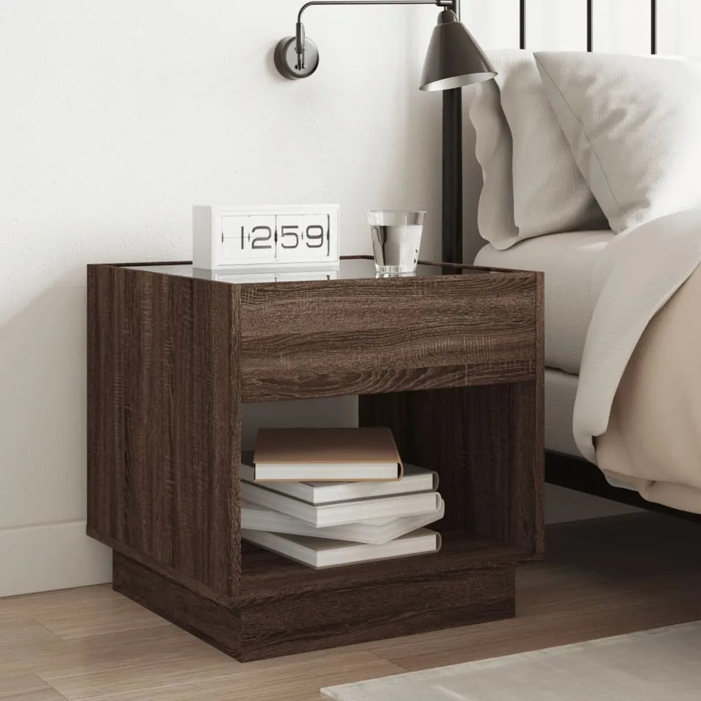 Mesa de cabeceira c/ LED Infinity 50x50x50 cm carvalho castanho