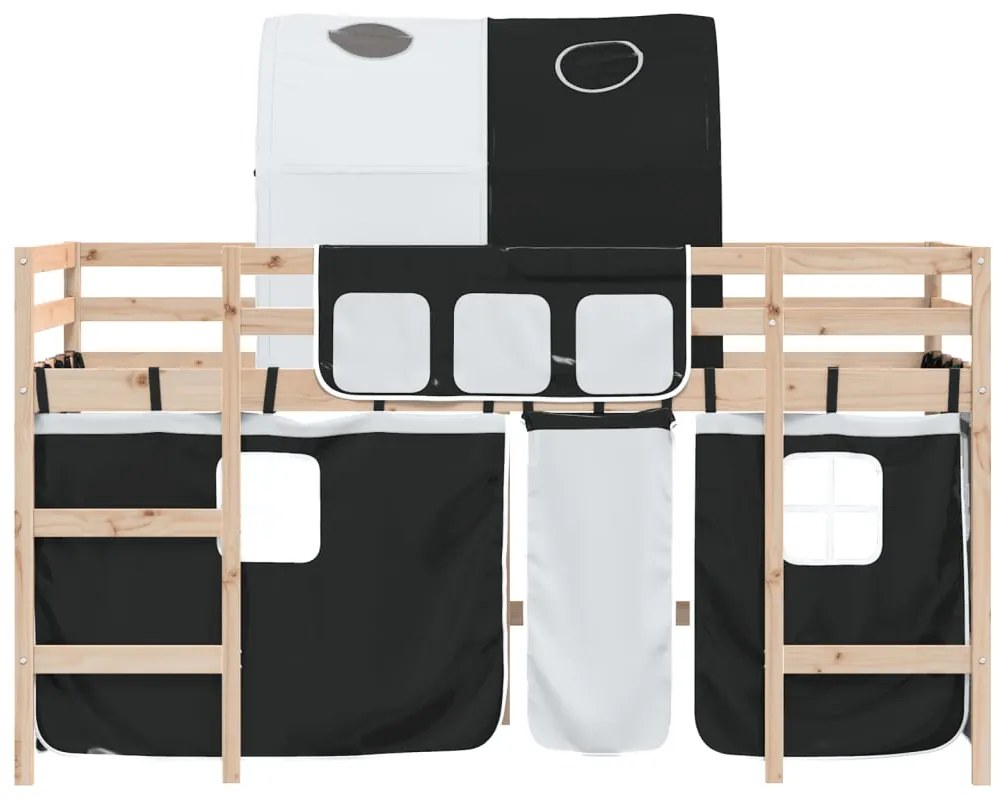Cama alta criança c/ túnel 90x190 cm pinho maciço branco/preto