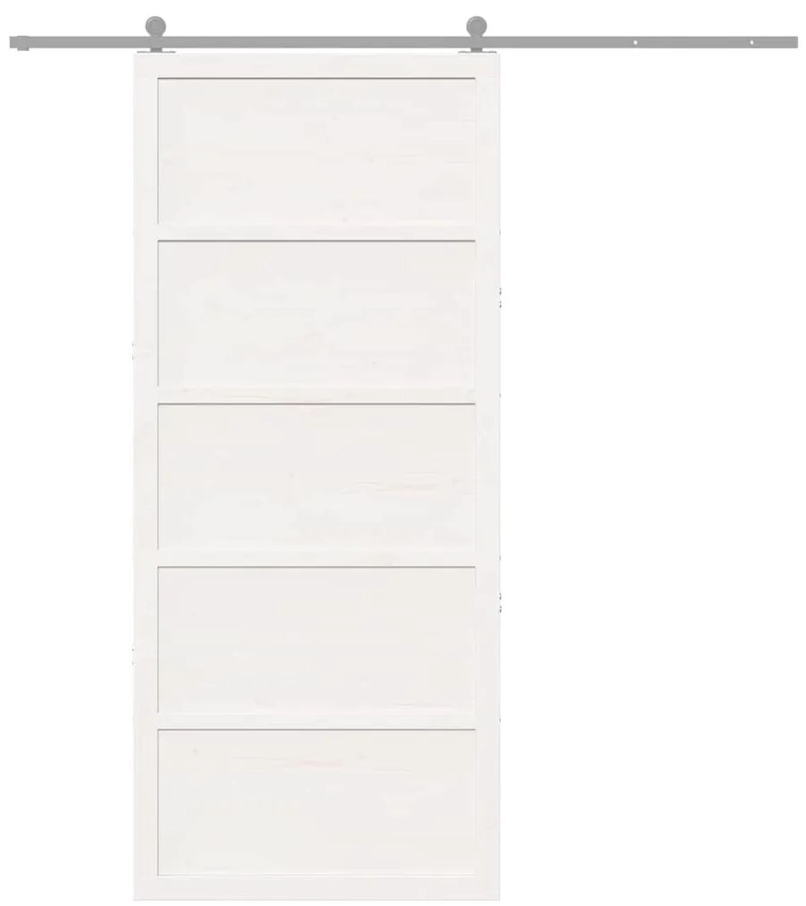 Porta de Celeiro Branca 80x208 cm Madeira Sólida de Pinho