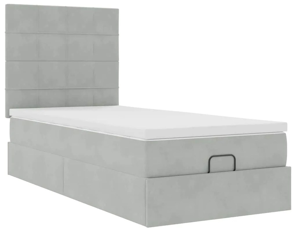 Estrutura de cama otomana com colchões cinza claro Veludo