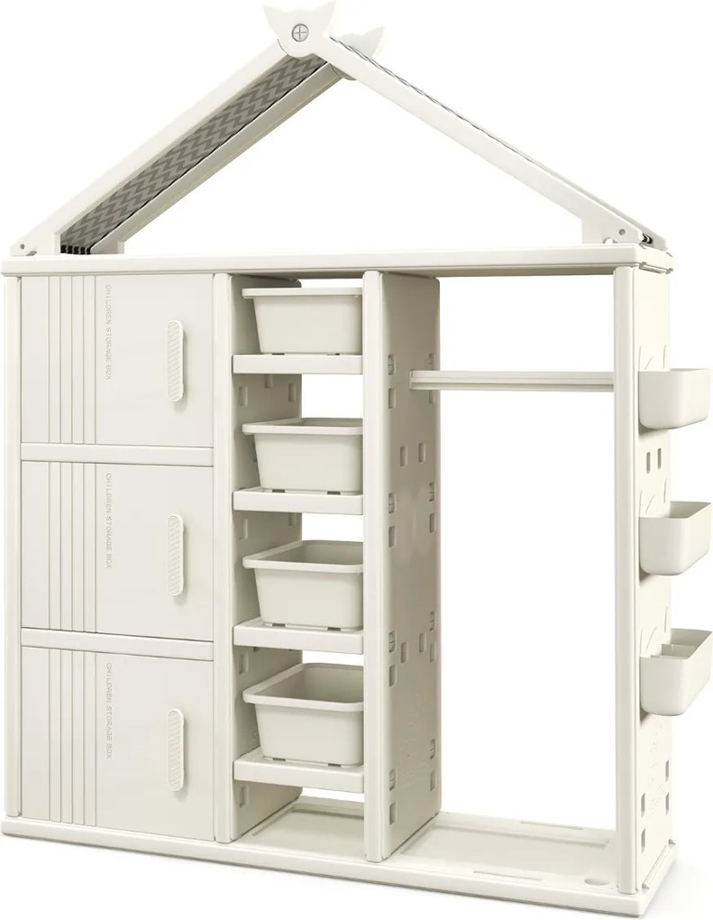Guarda roupa para crianças, infantil 130 x 34 x 156 cm com caixa, prateleiras e cesto lateral Branco