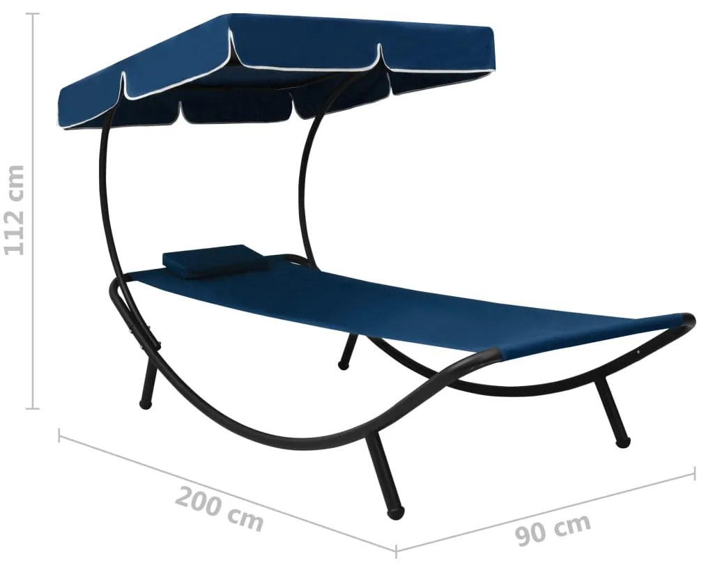 Espreguiçadeira com toldo e almofada azul