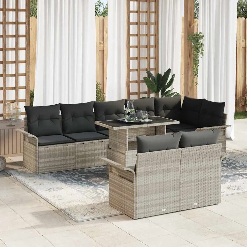 vidaXL Conjunto de Sofá de Jardim com almofada 9 pcs Cinzento-claro