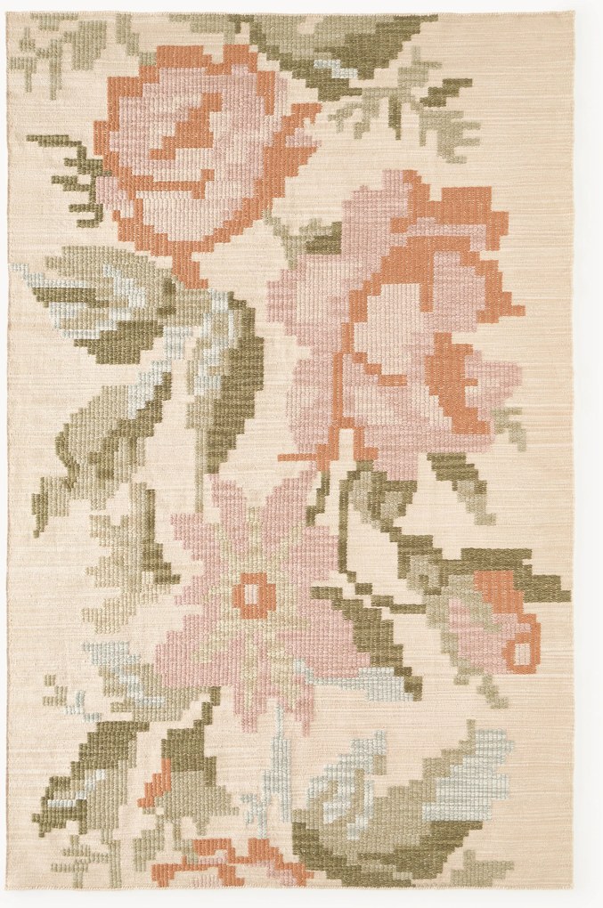 Tapete em lã com padrão de flores bordado Rosha