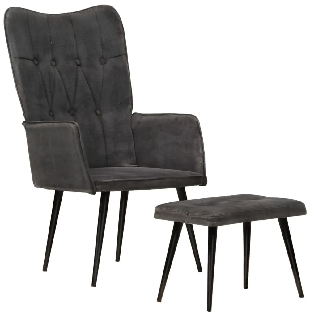 Poltrona com apoio de pés lona vintage preto