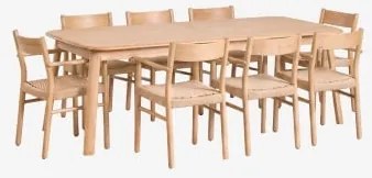 Conjunto De Mesa Extensível 220-320x95 Cm Treveris E 8 Cadeiras De Jantar Em Madeira De Carvalho E Corda Trançada Mara Castanho Roble - Sklum