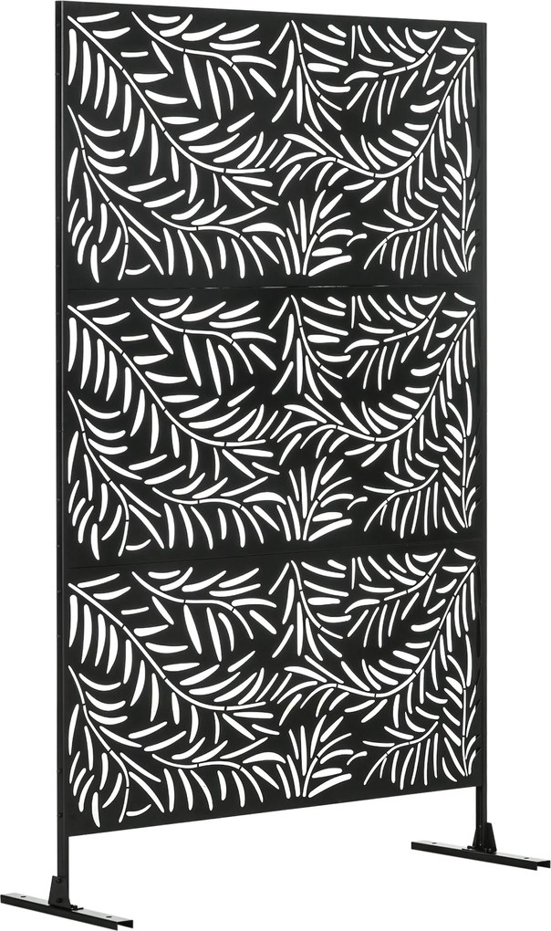 Biombo de 3 Peças Separador de Ambiente com Desenho em Ramos Biombo para Exterior 122x45x198 cm Preto