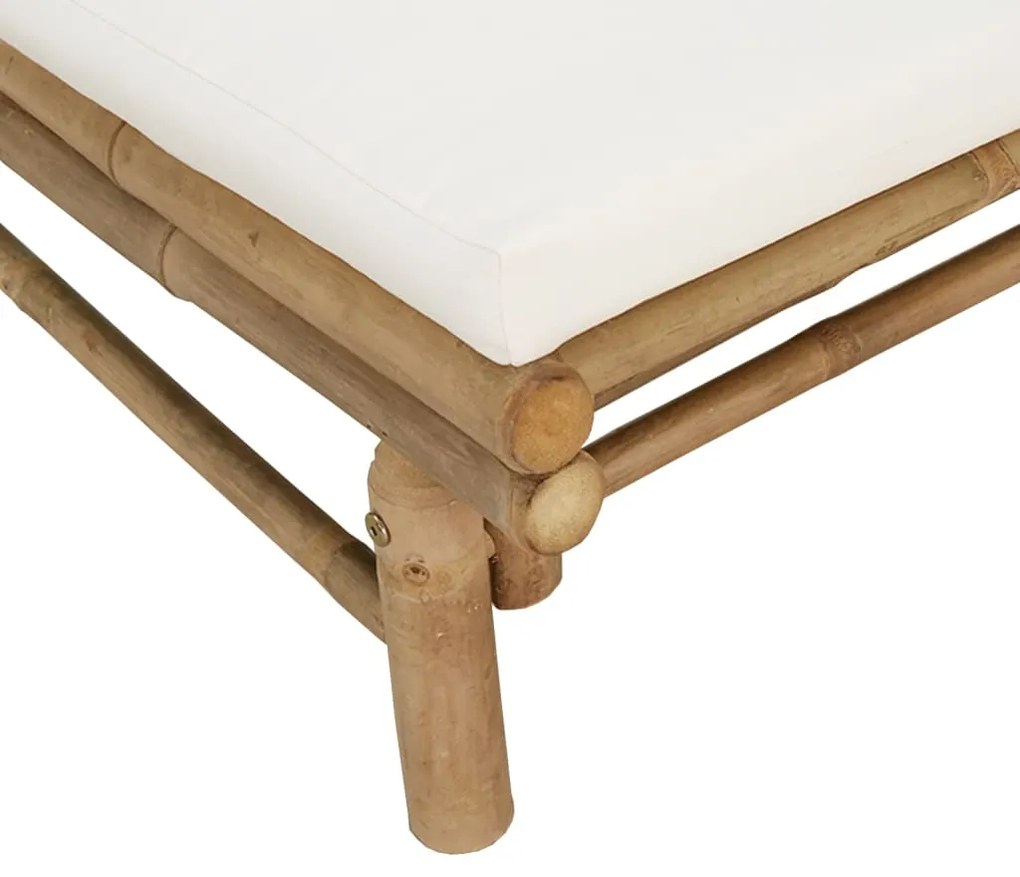 3 pcs conjunto lounge de jardim bambu c/ almofadões branco nata