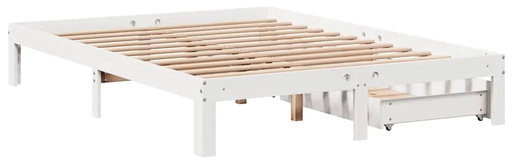 Estrutura de cama com gavetas 140x190 cm pinho maciço branco