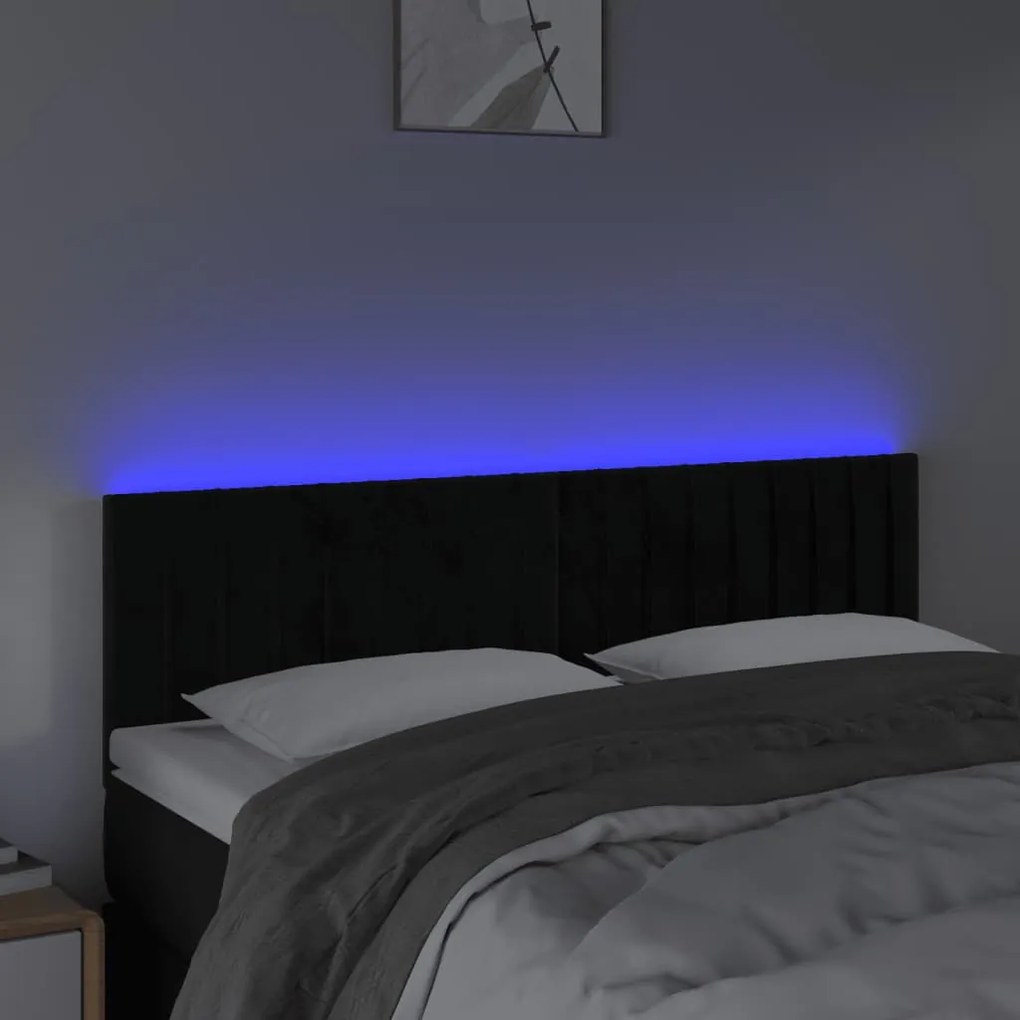 Cabeceira de cama c/ luzes LED veludo 144x5x78/88 cm preto