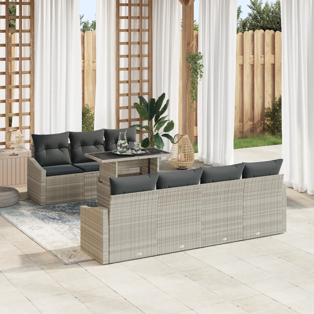 Conjunto de Sofá de Jardim de 8 Peças com Almofadas Cinza Claro em Rat