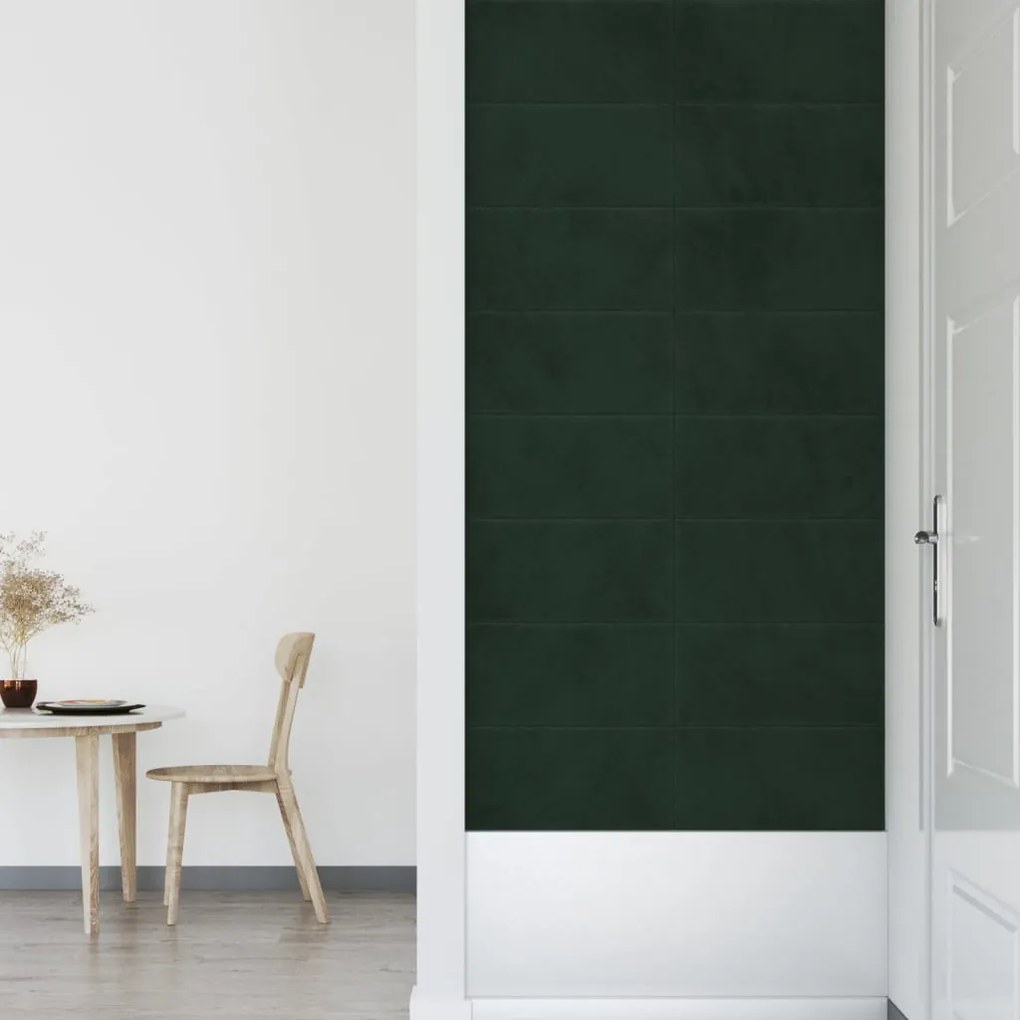 Painel de parede 12 pcs 60x30 cm veludo 2,16 m² verde-escuro