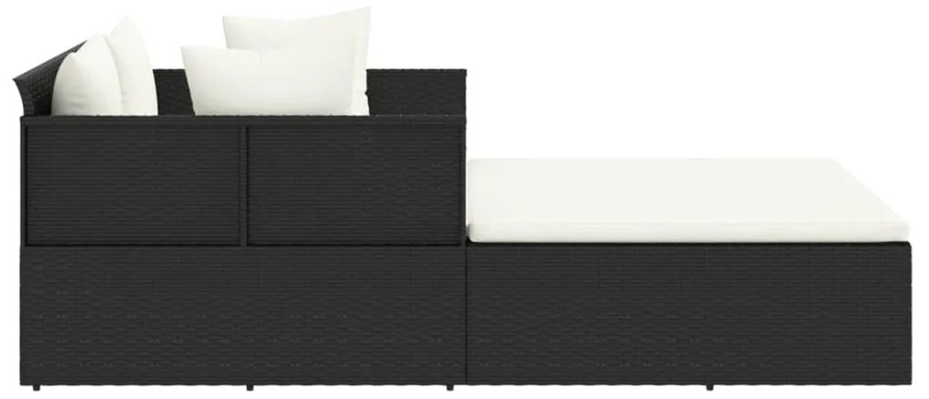 Espreguiçadeira c/ almofadões 182x118x63 cm vime PE preto