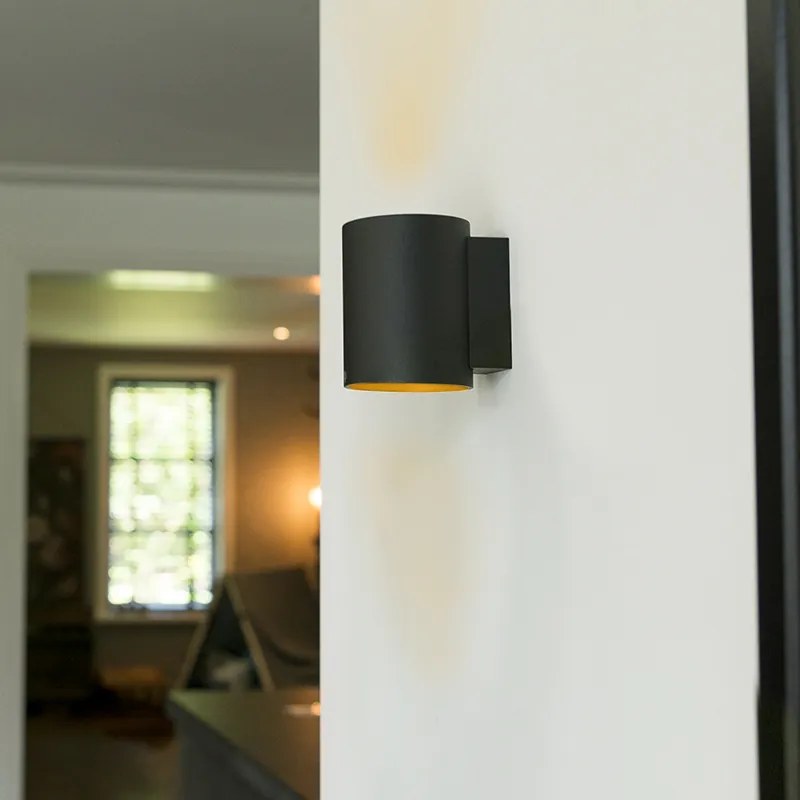 Candeeiro de parede preto com dourado redondo - Sola