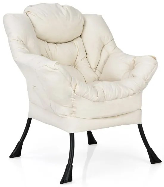 Cadeira preguiçosa moderna de tecido de poliéster com estrutura de aço e bolso lateral - marrom