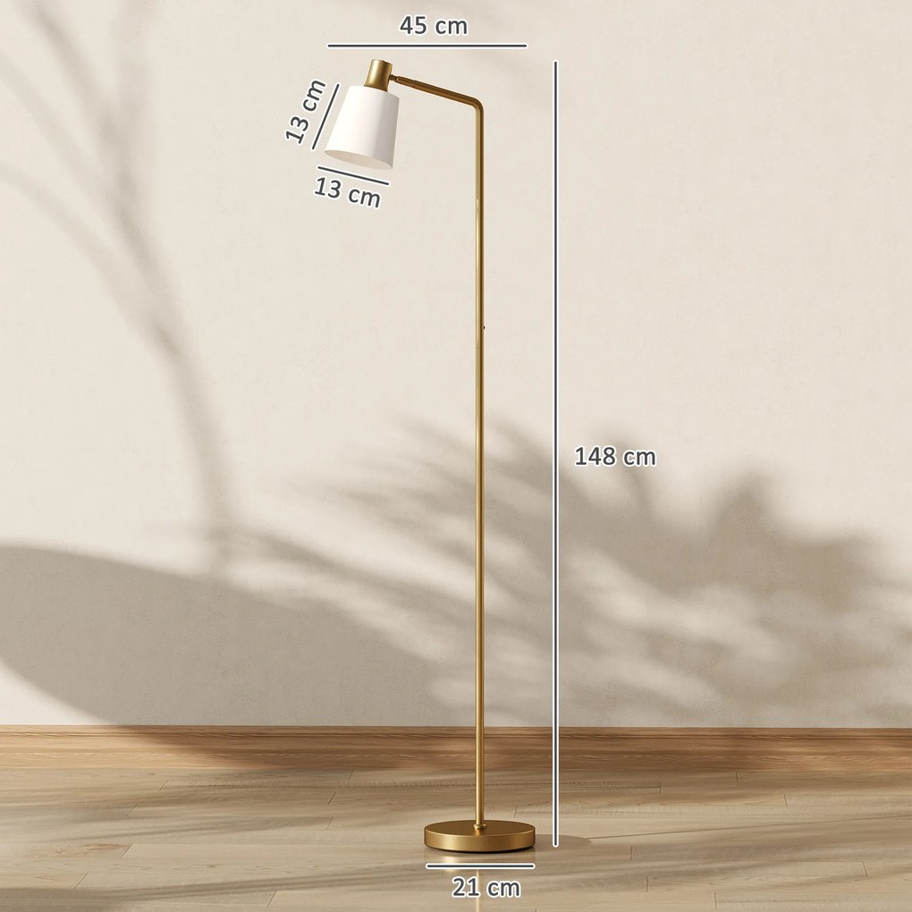 Candeeiro de Pé LED Regulável com Ecrã Giratório 350° 3 Temperaturas de Cor 3000K/4000K/6500K 45x21x148 cm Branco e Dourado