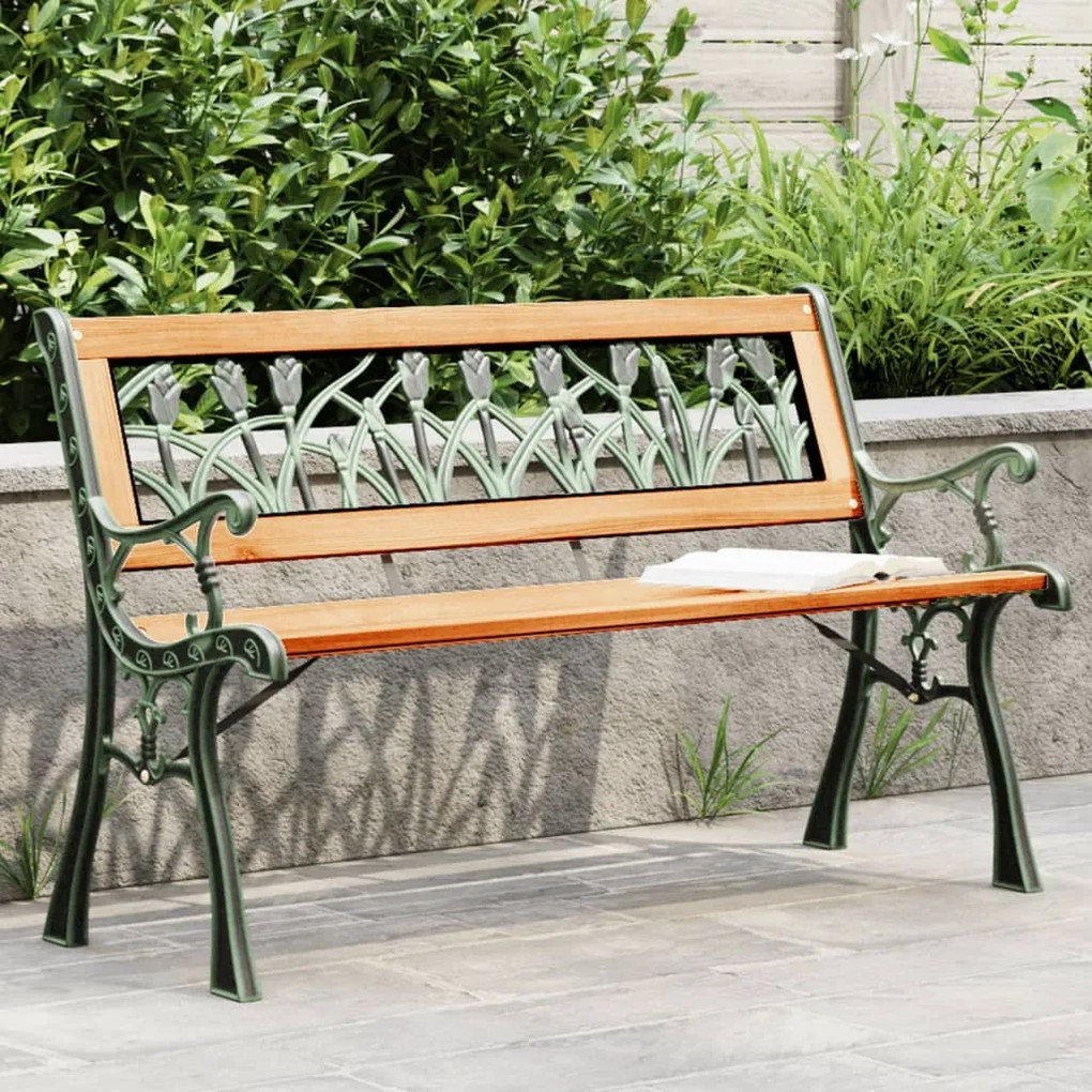vidaXL Banco de jardim 116 cm madeira de abeto maciça e aço