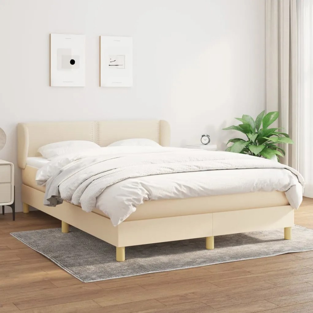 3126722 vidaXL Cama com molas/colchão 140x190 cm tecido cor creme