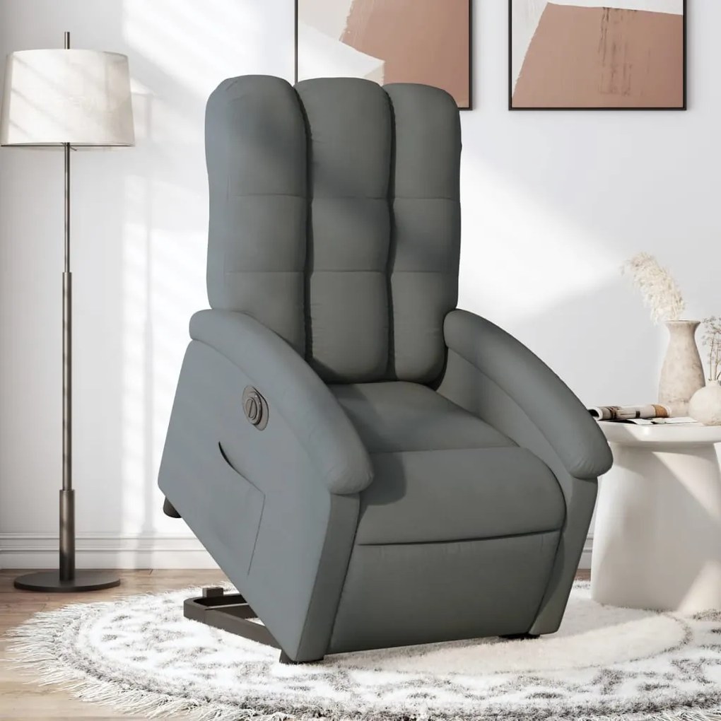 vidaXL Poltrona reclinável elevatória elétrica tecido cinzento-escuro