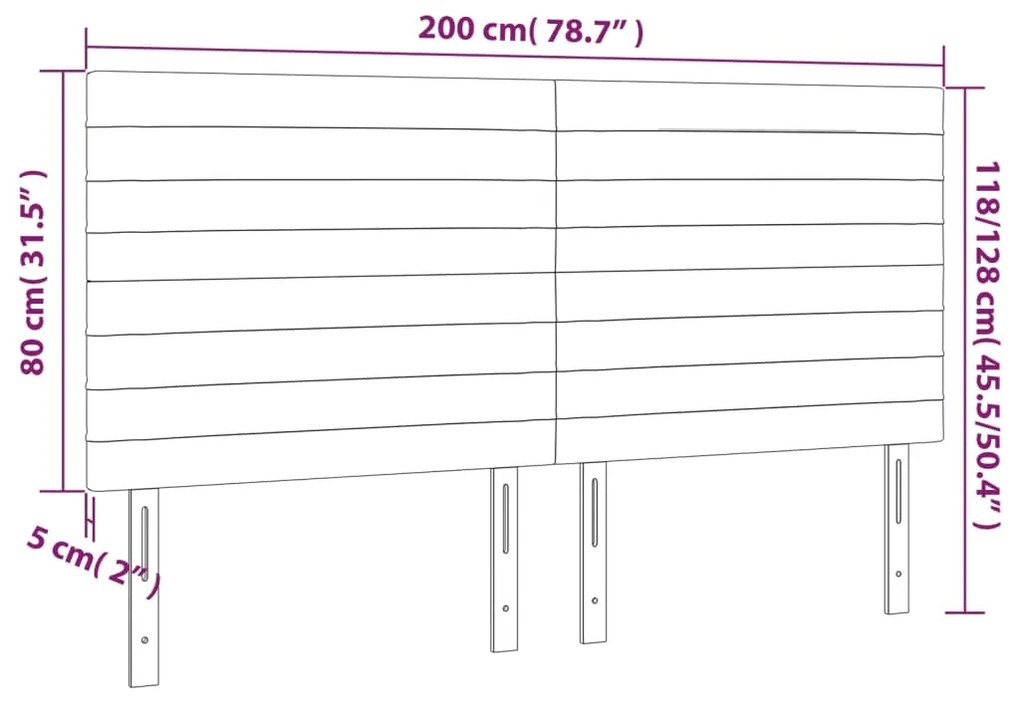 Cabeceira de cama c/ LED veludo 200x5x118/128 cm cinza-escuro