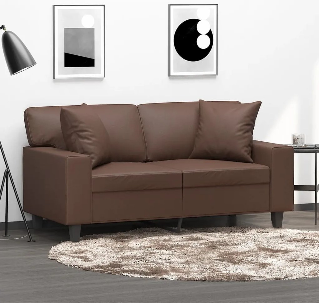 vidaXL Sofá 2 lug. c/ almofadas/almofadões 120cm couro artif. castanho