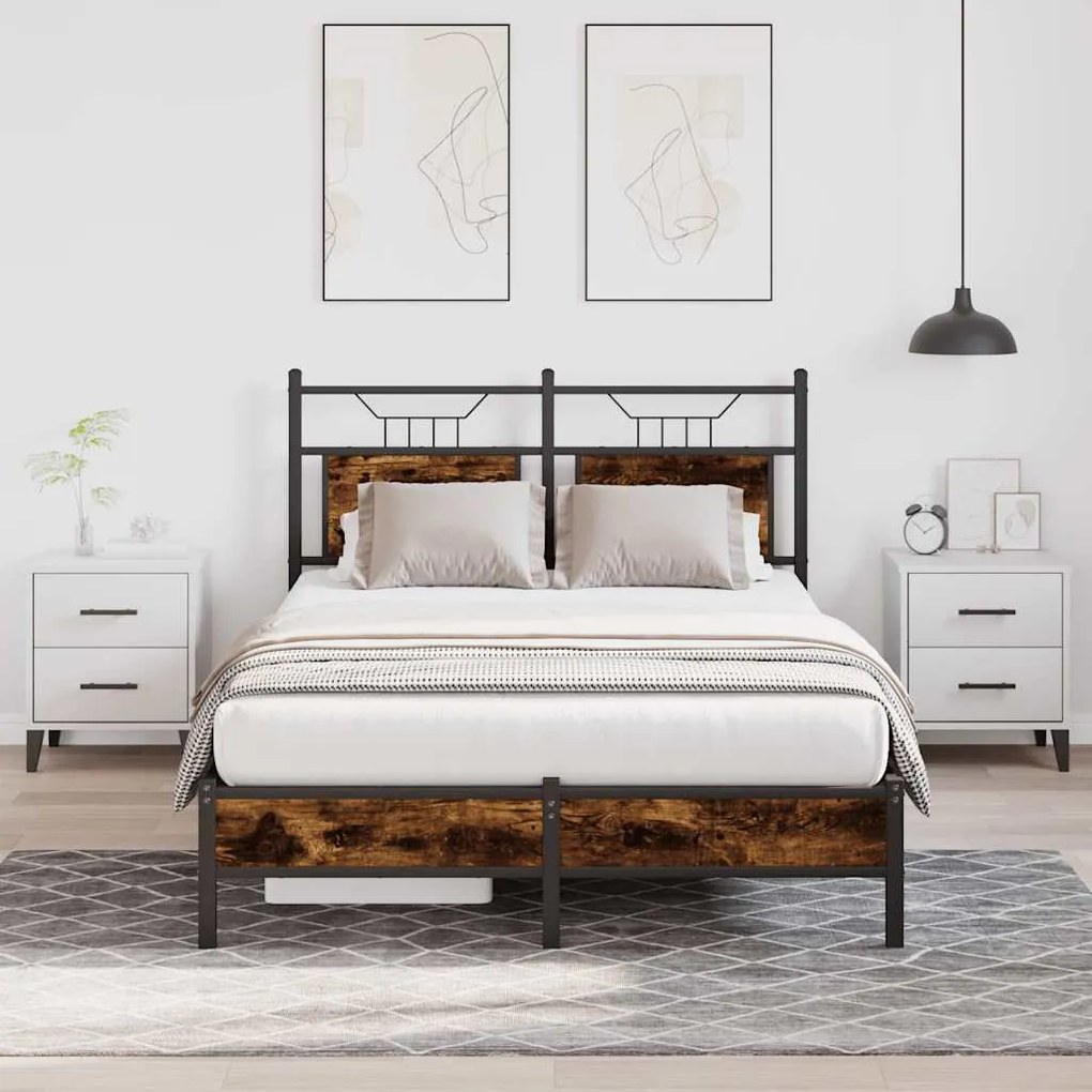 Estrutura cama s/ colchão derivados de madeira carvalho fumado