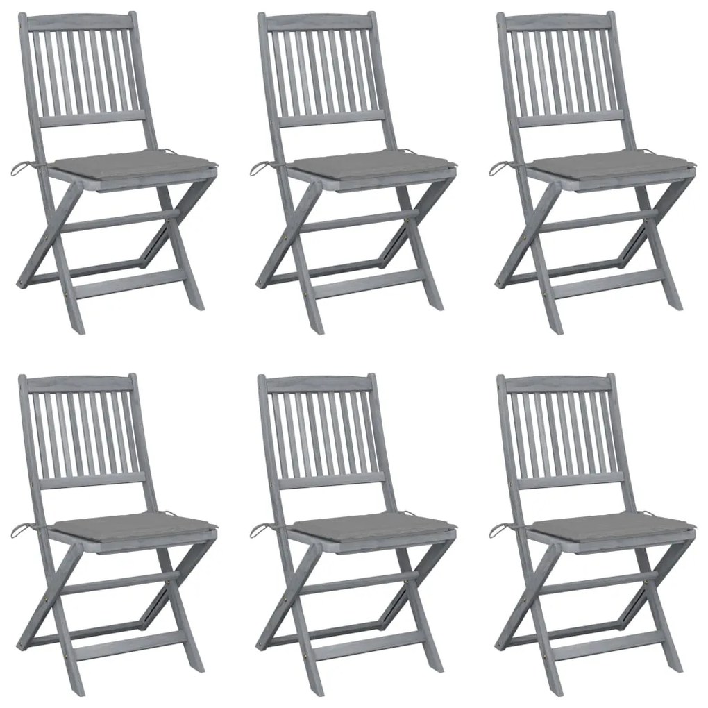 vidaXL Cadeiras exterior dobráveis c/ almofadões 6 pcs acácia maciça