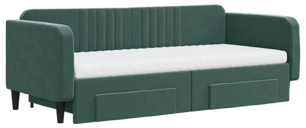 Sofá-cama c/ gavetão e gavetas 90x200 cm veludo verde-escuro