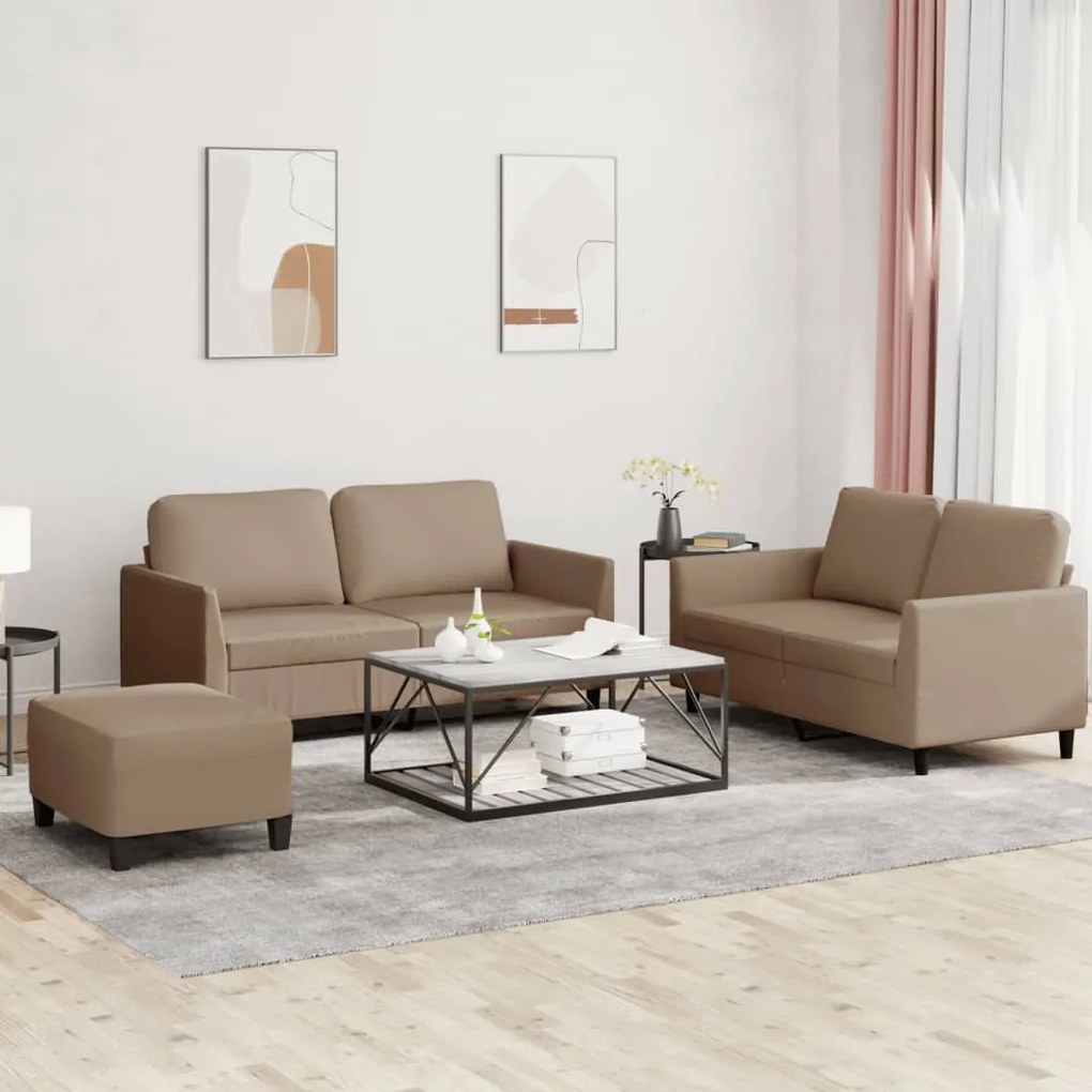 vidaXL 3 pcs conjunto sofás c/ almofadões couro artificial cappuccino